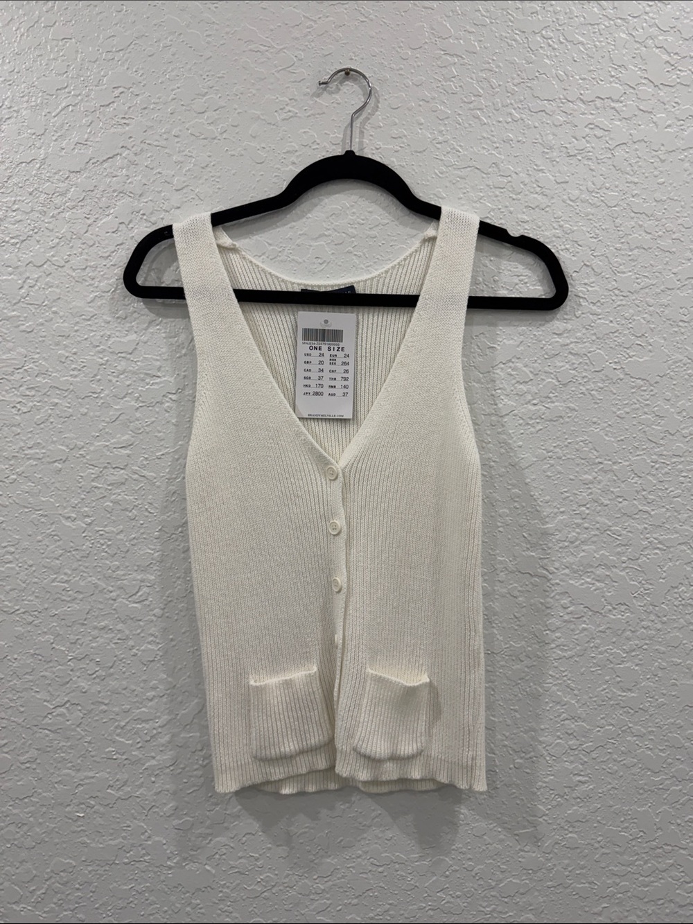 Brandy Melville Cream Ribbed Button-Front Knit Camisole NWT